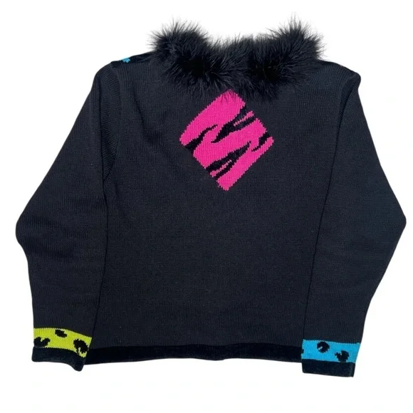 Vintage Jack B Quick Funky Y2K Statement Cardigan Sweater Harlequin Feather M - Picture 9 of 11